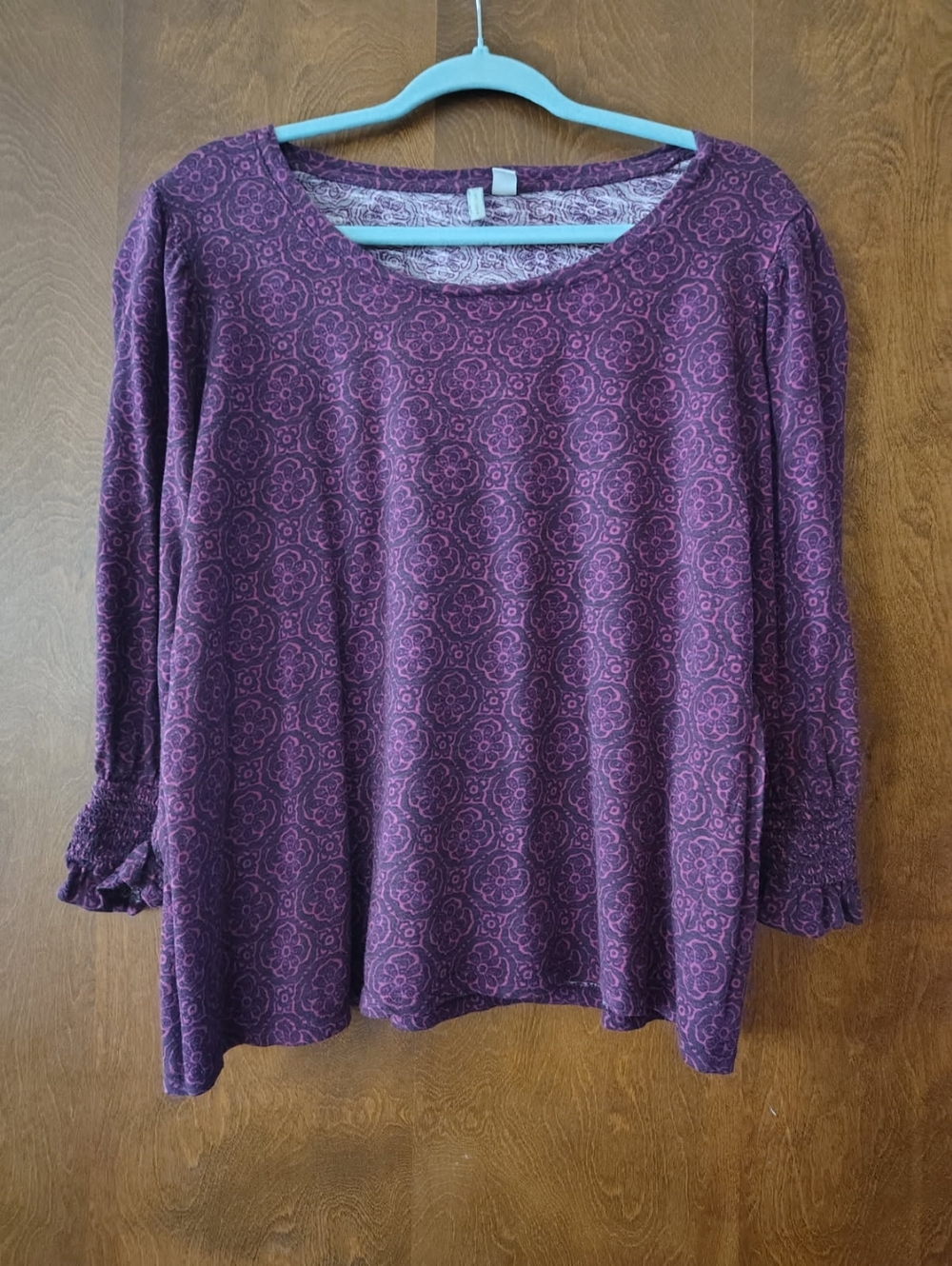 Cato Purple Patterned Scoop Neck Long Sleeve Top Size XL